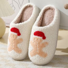 Christmas Home Slippers Cute Cartoon Santa Claus Cotton Slippers For Women And Men Couples Winter Warm Furry Shoes (Option: Gingerbread Man-38or39)