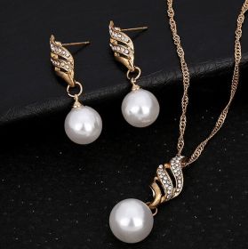 Europe and the United States eBay explosion models accessories wholesale bride accessories Pearl Diamond Necklace Set Earrings wavy lines (Color: Gold)