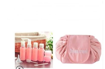 Animal Printing Large Capacity Drawstring Lazy Cosmetic Storage Bag (Option: Bottle bottling+pink)