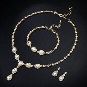 The bride jewelry jewelry suite Earrings photography evening party and two sets of nkn50 Zircon Earrings Necklace (Color: Gold)