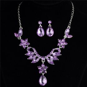 Foreign trade explosion bride alloy diamond necklace earrings set wedding jewelry and jewelry accessories (Color: Purple)