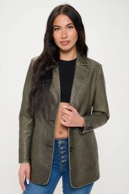 Coalition LA Single-Breasted Vegan Leather Blazer (Option: Olive Brown-M)