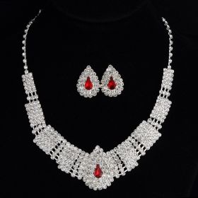 Europe And The United States Exaggerated Full Drill Bridal Suite Necklace (Color: Red)