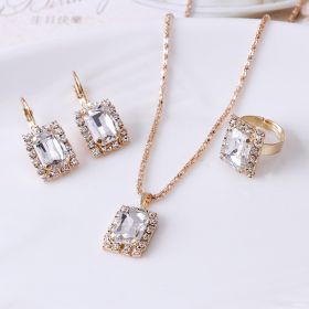 The bride suit crystal necklace earrings ring three suit jewelry accessories and foreign wedding dinner (Color: White)