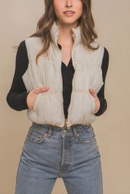 Love Tree Zip Up Turtleneck Cropped Vest Coat (Option: Cream-S)