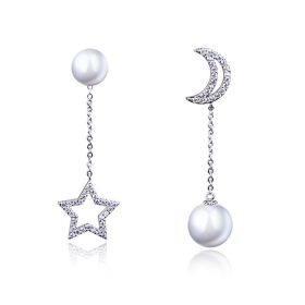Long star and moon earrings (Option: Platinum)