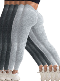 5 Pack V-Back Scrunch Butt Workout Leggings, Women Seamless Gym Yoga Leggings High Waist Active Yoga Pants, Yoga Leggings High Waist Active Yoga Pants (Option: 5PACK1-S)
