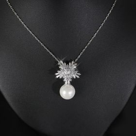 Korean temperament luxury high-grade pearl necklace earrings set with zircon jewelry micro all-match fashion bride (Option: Necklace)