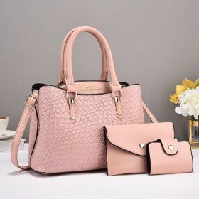 Woven Texture Three-piece Set Large Capacity One Shoulder Combination Bags (Color: Pink)