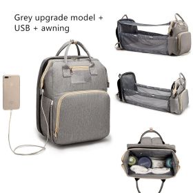 USB Charging Version Mommy Bed Backpack Folding Large Capacity Multi-function (Option: Grey B)