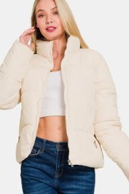 Zenana Zip Up Turtleneck Puffer Jacket With Pockets (Option: Cream-XL)