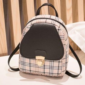 Ladies Check Lock Small Backpack One Shoulder Diagonal Handbag Coin Purse (Color: Black)