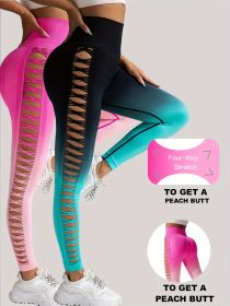 2 Pack Cut Out Ombre Gradient Color Hollow High-waist Butt-lifting Fitness Women's Yoga Pants, Women's High Waist Yoga Pants Cutout Ripped Super Soft (Option: 2PACK3-S)