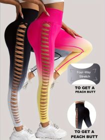 2 Pack Cut Out Ombre Gradient Color Hollow High-waist Butt-lifting Fitness Women's Yoga Pants, Women's High Waist Yoga Pants Cutout Ripped Super Soft (Option: 2PACK4-S)