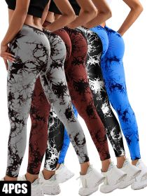 4 Pack Women's Scrunch Workout Leggings, High Waisted Butt Lifting Tie-dye V Back Waist Seamless Gym Yoga Leggings, Workout Leggings For Women Jada Le (Option: 4PACK-S)
