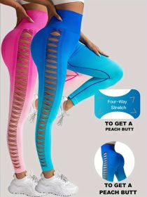 2 Pack Cut Out Ombre Gradient Color Hollow High-waist Butt-lifting Fitness Women's Yoga Pants, Women's High Waist Yoga Pants Cutout Ripped Super Soft (Option: 2PACK1-S)