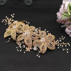 Flower Rhinestone Hair Accessories Bridal Wedding Hair Band (Color: Gold)