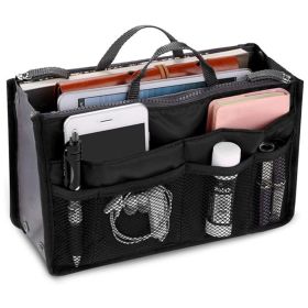 Handbag Organizer Insert For Women With 13 Pockets Large Capacity Lining Zipper Handle Portable Women's Purse Bag Travel Documents Cards Small Items (Color: Black)