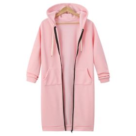 Hooded Long Sleeve Sweater Fleece Long Jacket (Option: Pink-5XL)