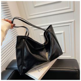 Women's Large Capacity Fashion Cattlehide Leather Shoulder Handbag (Color: Black)
