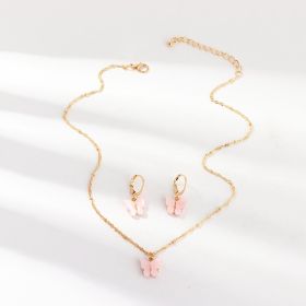 Creative Fashion Resin Butterfly Necklace And Earring Set (Option: SZ0417fenhong)
