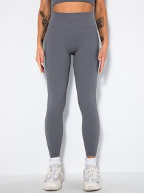 Butt Lifting Yoga Leggings Workout High Waist Tummy Control Ruched Booty Pants, Ribbed Seamless Leggings For Women High Waist Workout Gym Athletic Yog (Option: Grey-S)