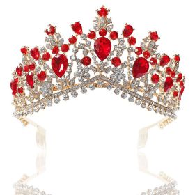 Baroque Bridal Crown Headdress Rhinestone Princess Formal Dress Accessories (Option: Gold Red Diamond)