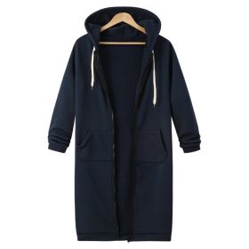 Hooded Long Sleeve Sweater Fleece Long Jacket (Option: Navy Blue-S)