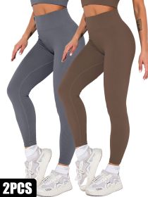 2 Pack Womens Seamless Ribbed Leggings Soft Slimming Yoga Pants, Ribbed Yoga Pants High Waisted Gym Leggings Sport Women Fitness Seamless Female (Option: 2PACK1-S)