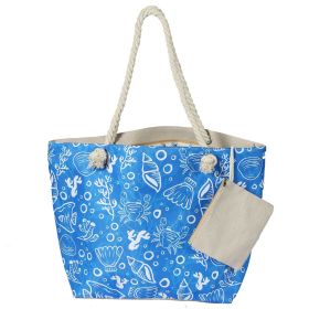 Canvas Beach Tote Bag For Women Waterproof Large Travel Beach Bags With Zipper Reusable Grocery Shopping Bags (Color: Blue)