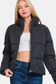 Zenana Zip Up Turtleneck Puffer Jacket With Pockets (Option: Black-L)