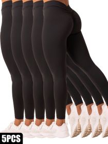 5 Pack Women's Solid Color Hip-raising High-waisted V-back Waist Seamed Yoga Fitness Tights, Women-Butt Lift High Waisted Tummy Control Yoga Pants-Wor (Option: 5PACK4-S)