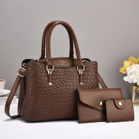 Woven Texture Three-piece Set Large Capacity One Shoulder Combination Bags (Color: Coffee)
