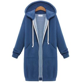 Hooded Long Sleeve Sweater Fleece Long Jacket (Option: Blue-5XL)