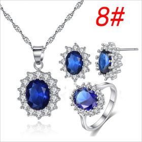 Sunflower Jewelry Set Necklace Ring Stud Earrings Bridal Jewelry (Option: Blue set size8)