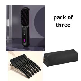 2 In 1 Straight Hair Comb Wireless Hair Straightener Brush Hair Fast Heating Portable Hot Curler USB Charging (Option: Set)