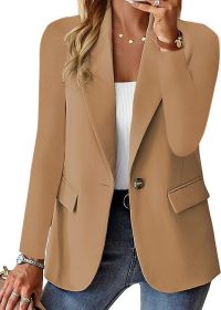 Polyester Autumn Long Sleeve Solid Color Cardigan Small Suit Jacket For Women (Option: Khaki-L)