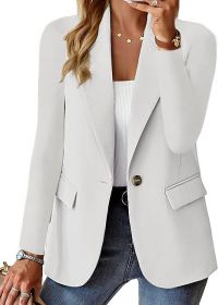 Polyester Autumn Long Sleeve Solid Color Cardigan Small Suit Jacket For Women (Option: White-L)