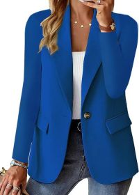 Polyester Autumn Long Sleeve Solid Color Cardigan Small Suit Jacket For Women (Option: Blue-L)