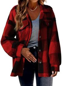 Women's Fashion Jacket Button Plush Coat (Option: Red-L)